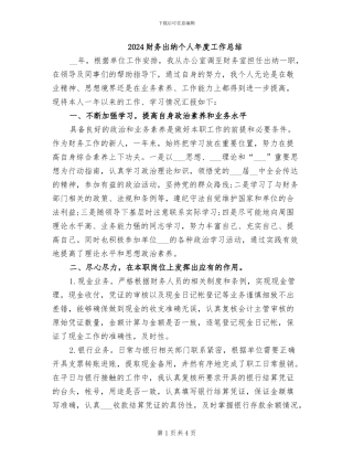 2024财务出纳个人年度工作总结