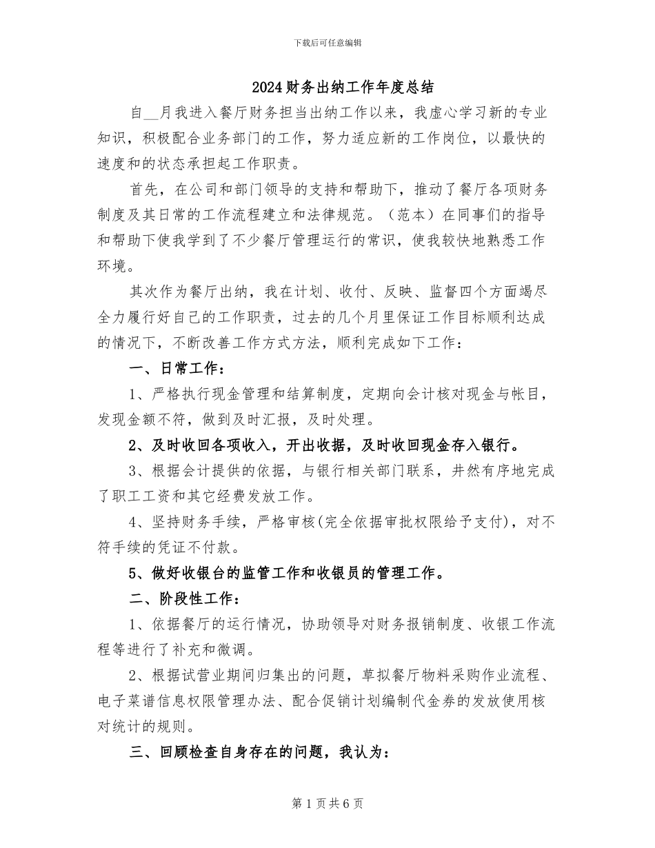 2024财务出纳工作年度总结_第1页