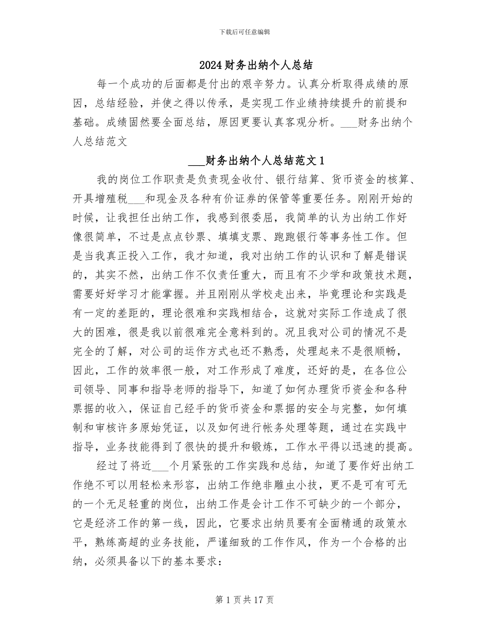 2024财务出纳个人总结_第1页