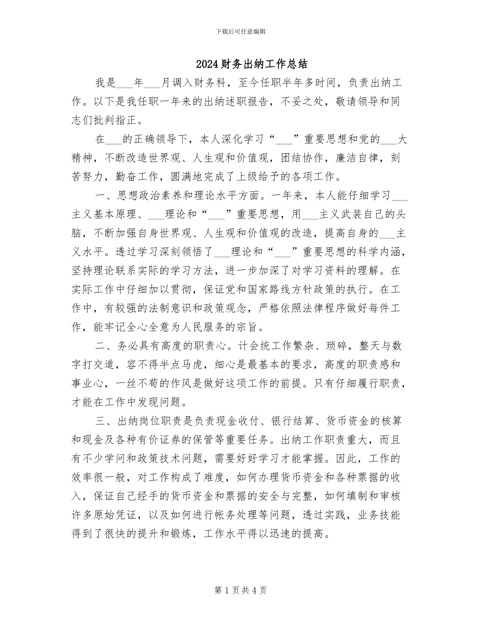 2024财务出纳工作总结_第1页