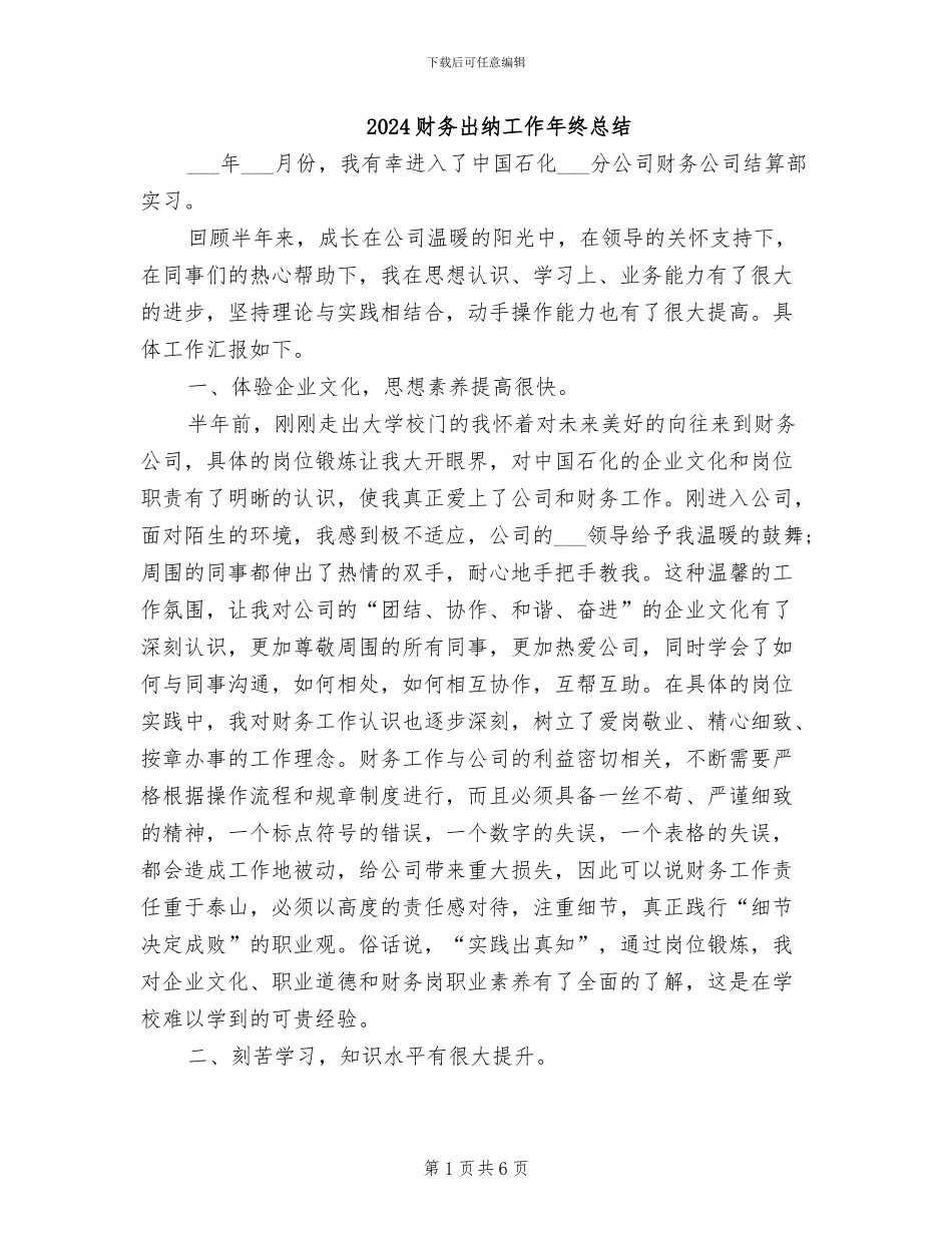 2024财务出纳工作年终总结_第1页