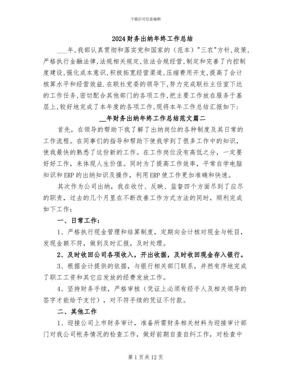 2024财务出纳年终工作总结_第1页
