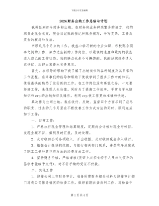 2024财务出纳工作总结与计划