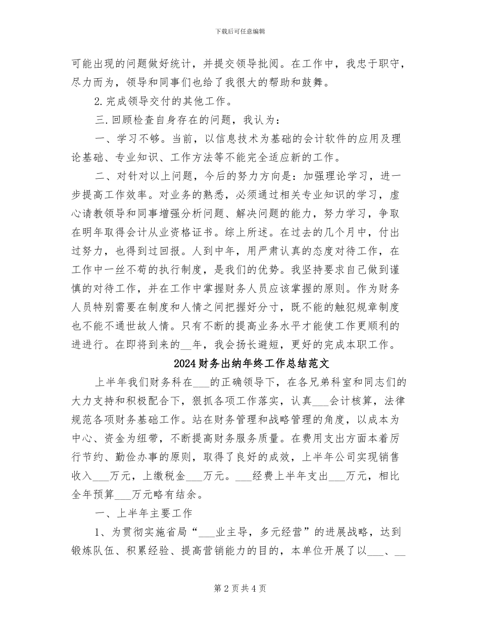 2024财务出纳年终工作总结汇报_第2页