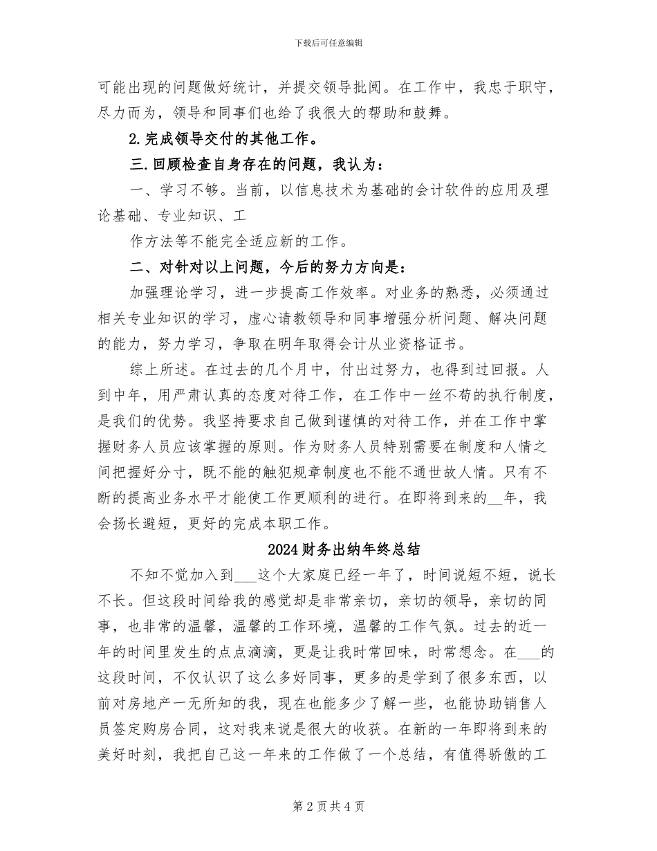 2024财务出纳年终工作总结范本_第2页