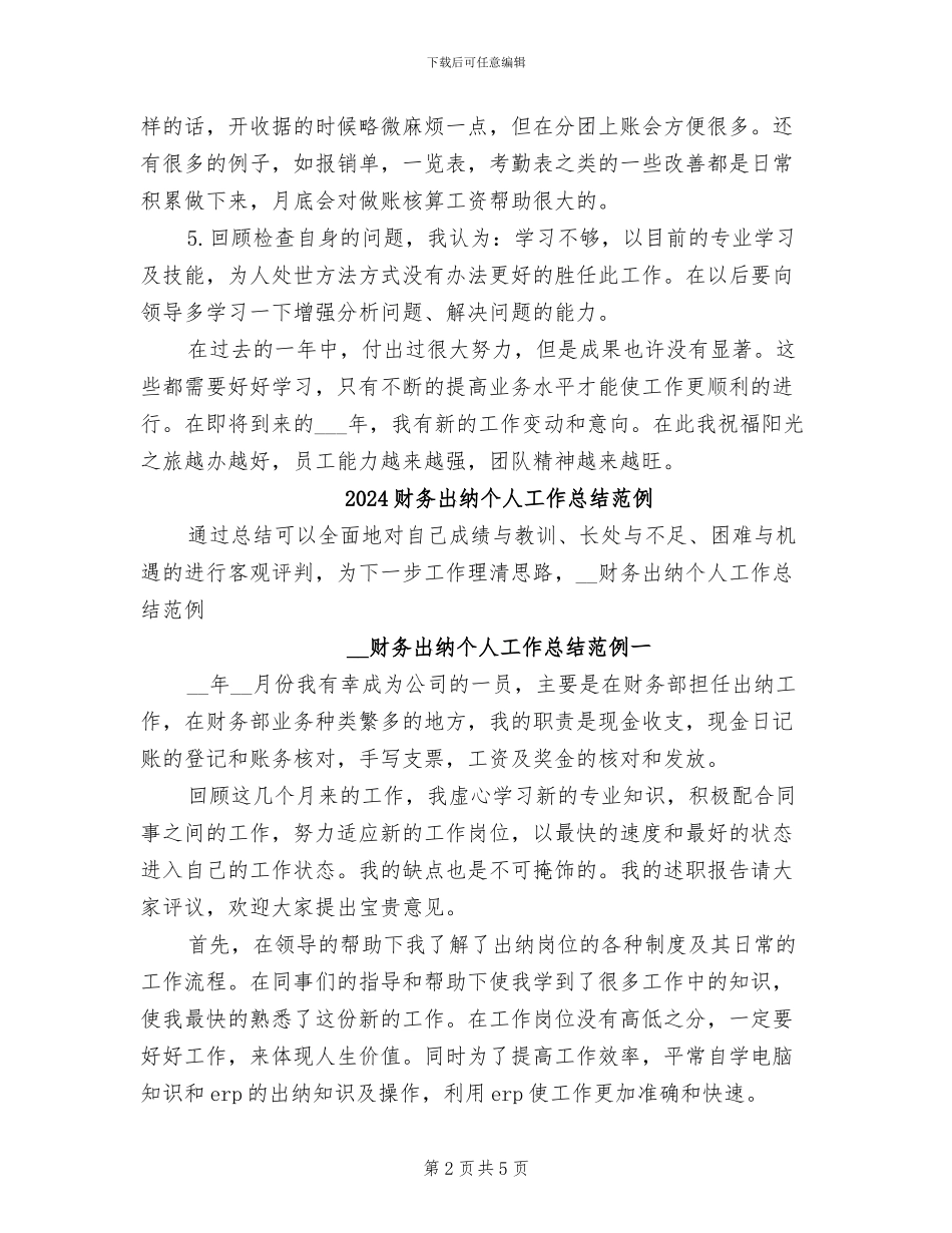 2024财务出纳个人工作总结_第2页