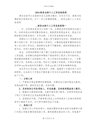 2024财务出纳个人工作总结范例