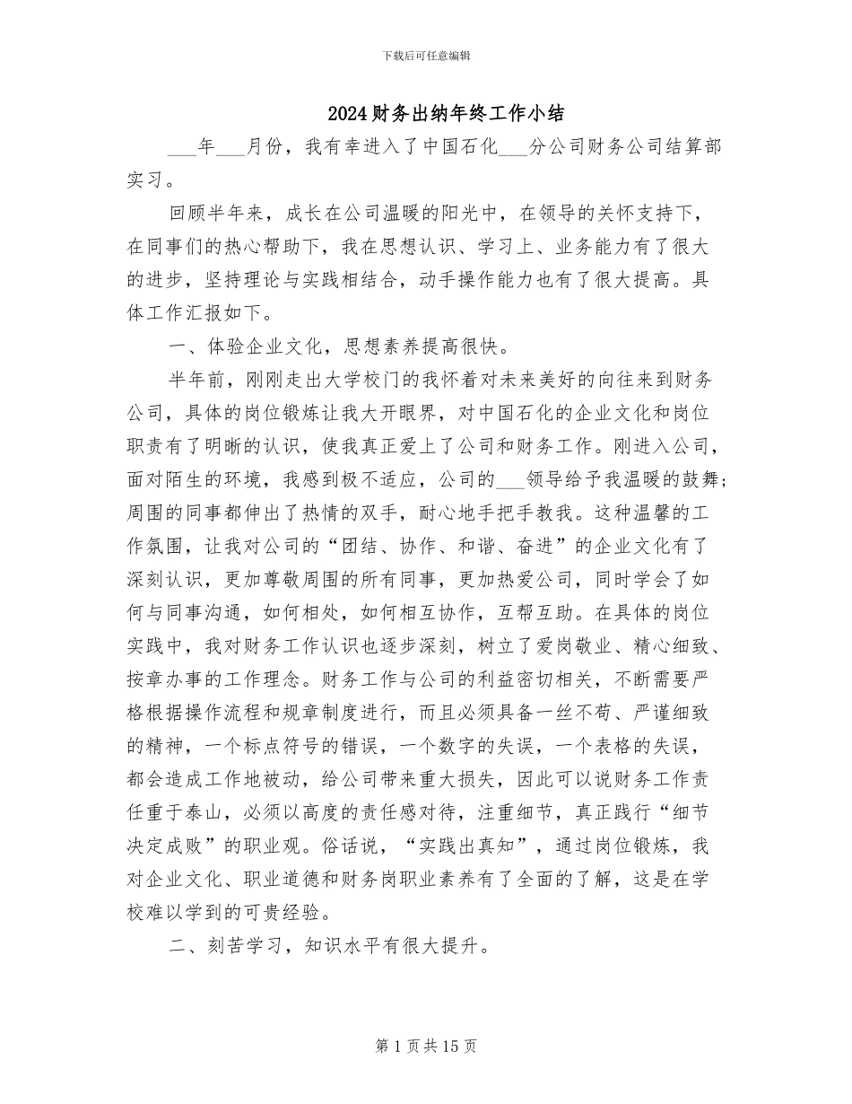 2024财务出纳年终工作小结_第1页