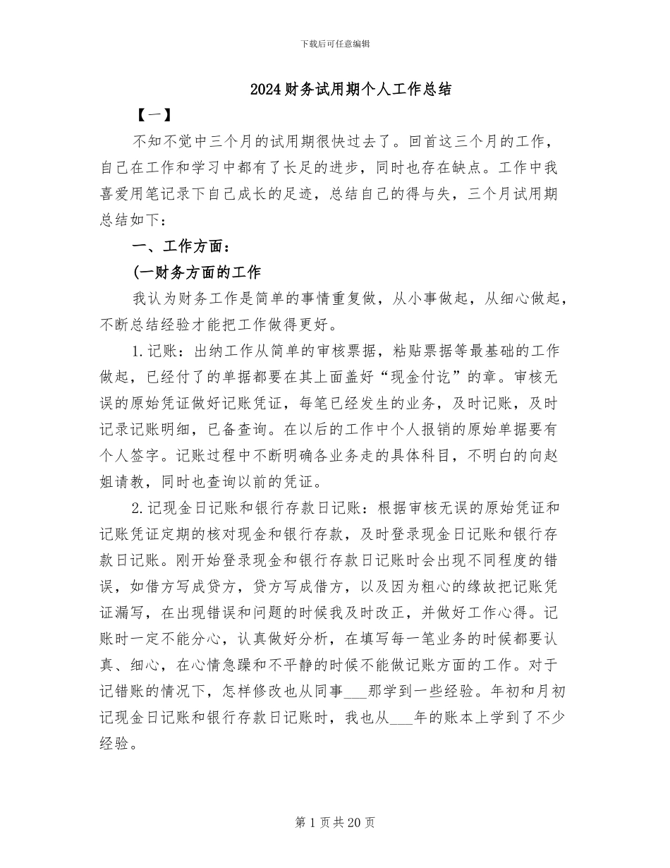 2024财务试用期个人工作总结_第1页