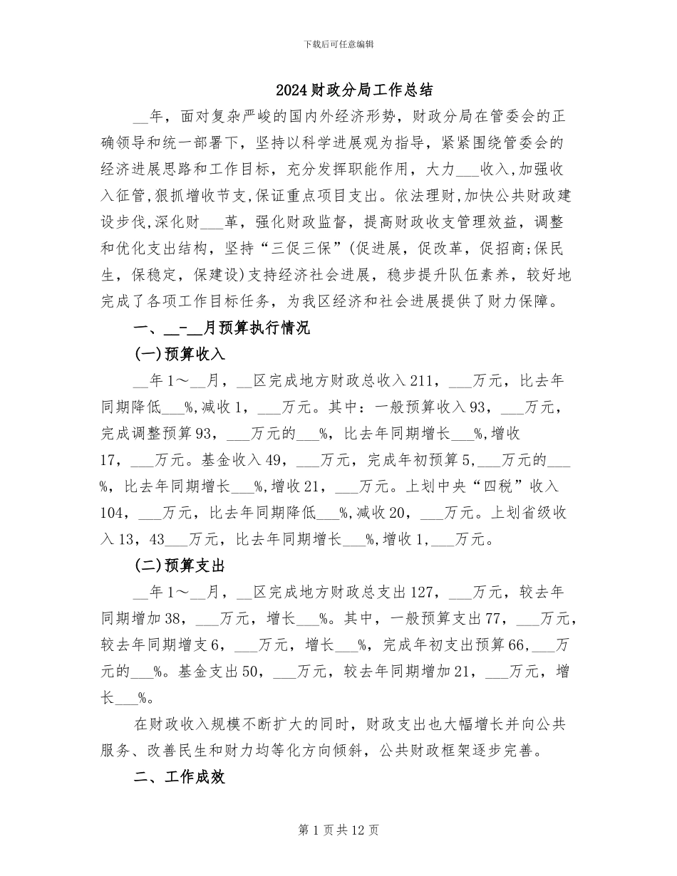 2024财政分局工作总结_第1页