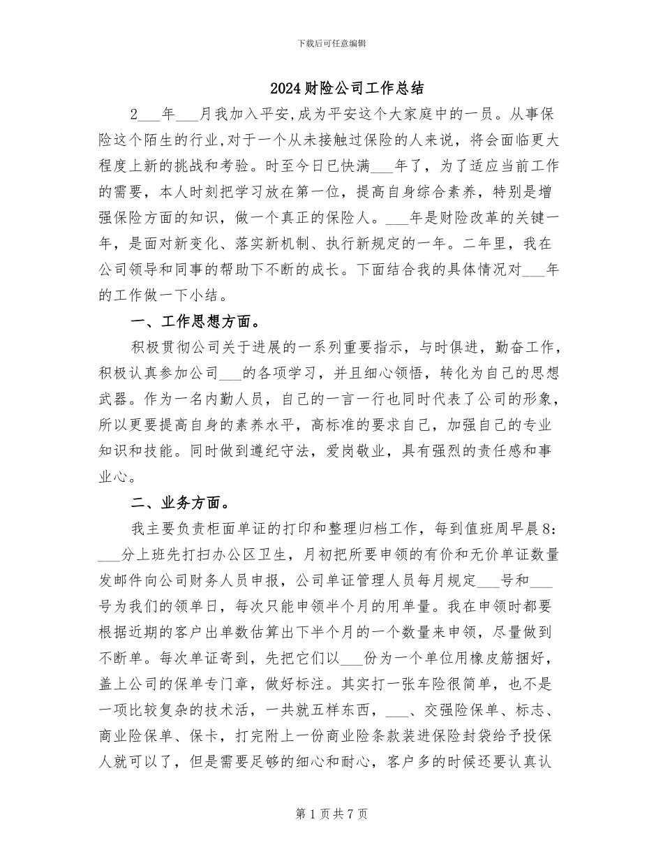 2024财险公司工作总结_第1页