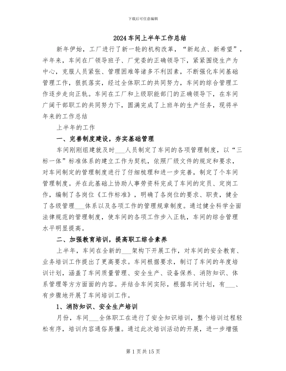 2024车间上半年工作总结_第1页