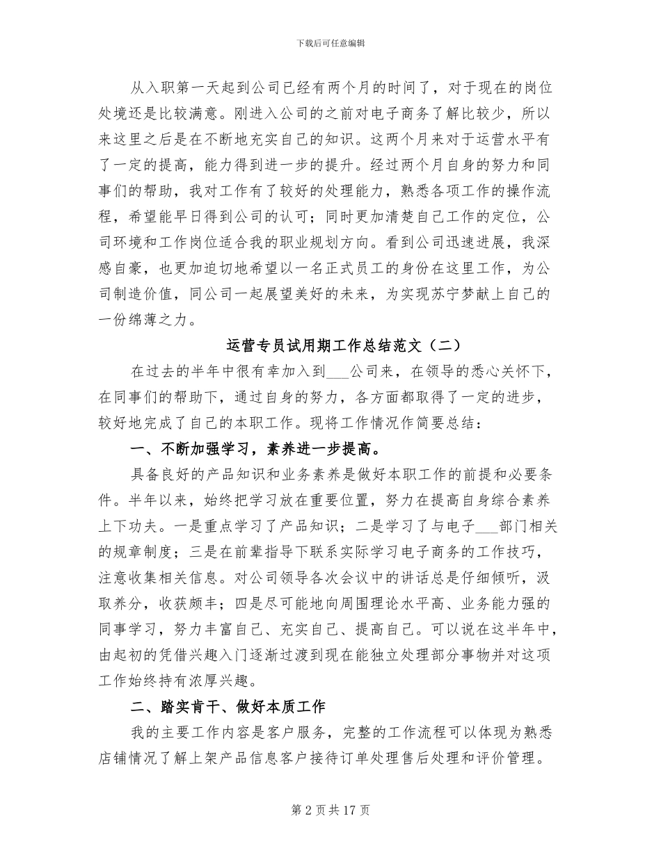 2024运营专员试用期工作总结_第2页