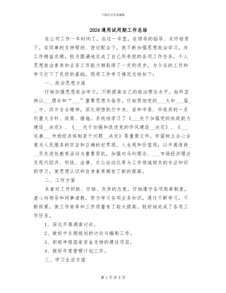 2024通用试用期工作总结