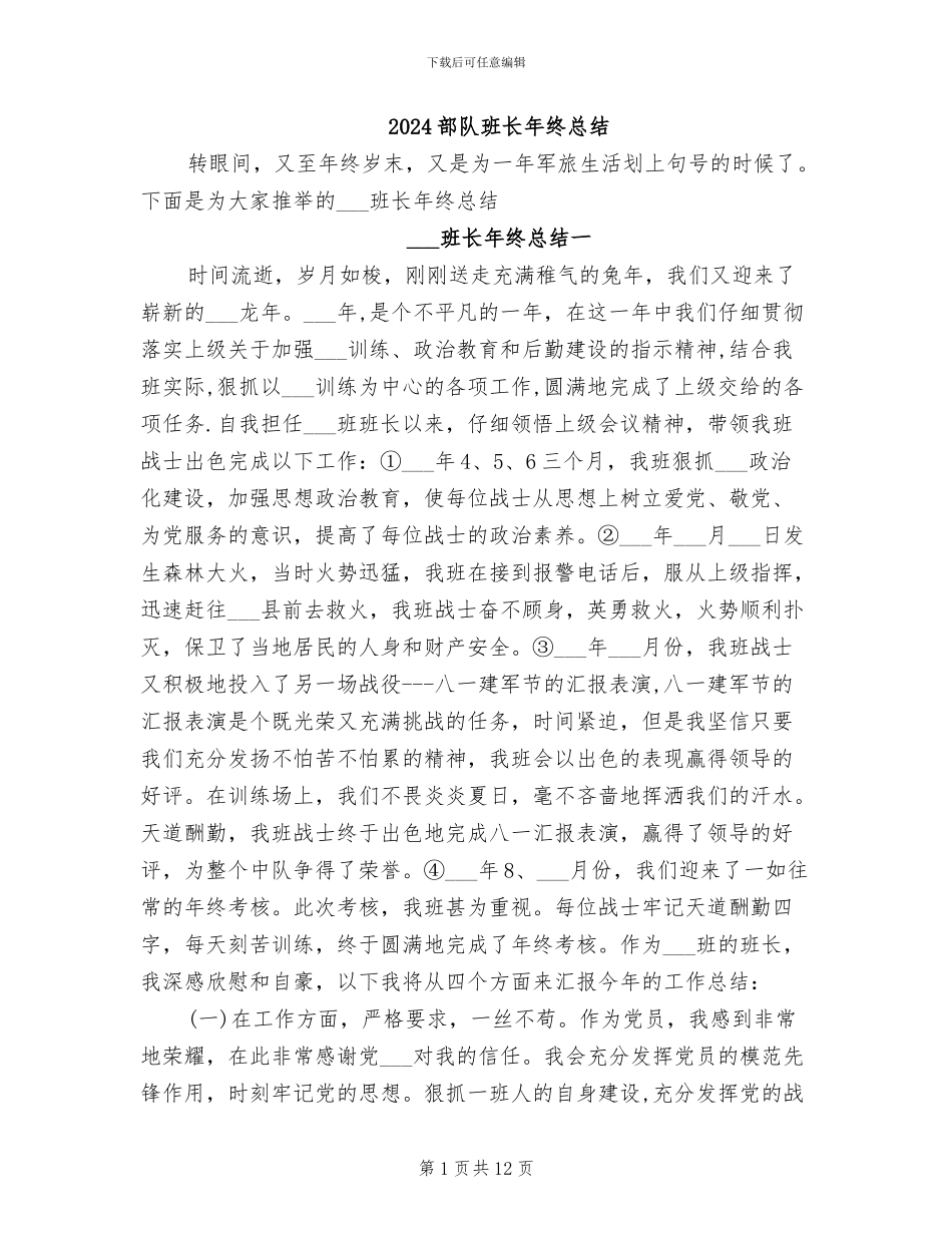 2024部队班长年终总结_第1页