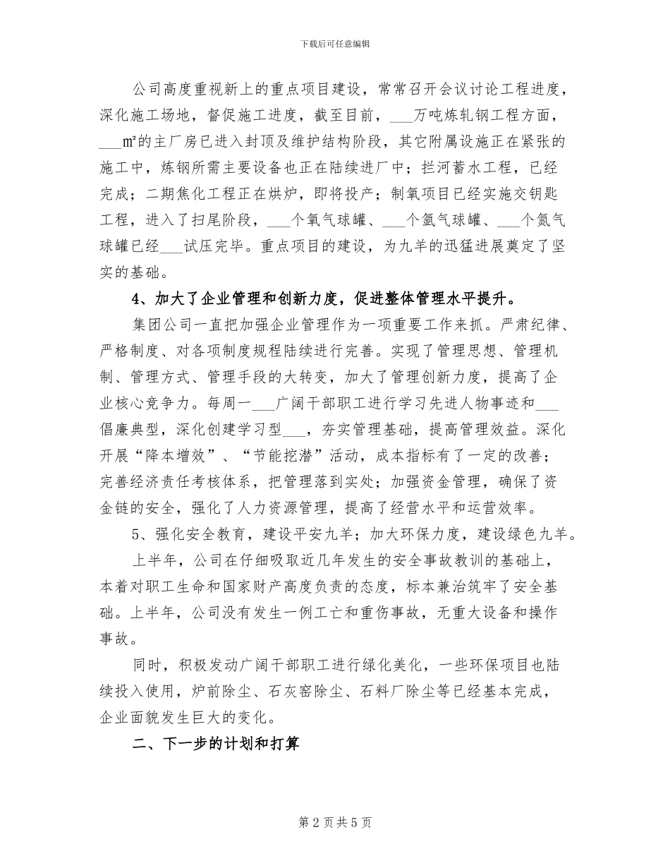 2024钢铁公司上半年经济运行情况总结_第2页