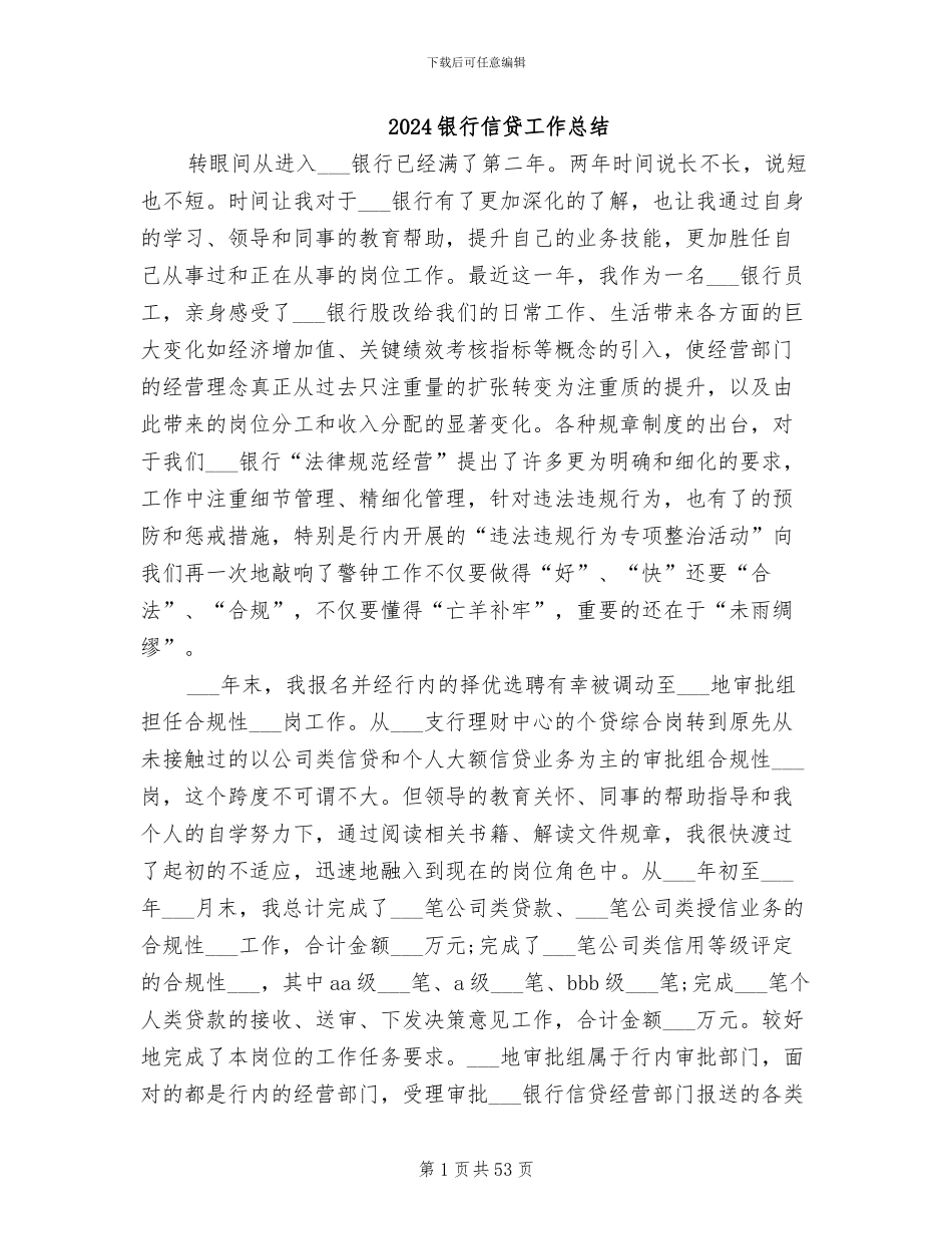 2024银行信贷工作总结_第1页