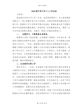 2024银行审计员个人工作总结