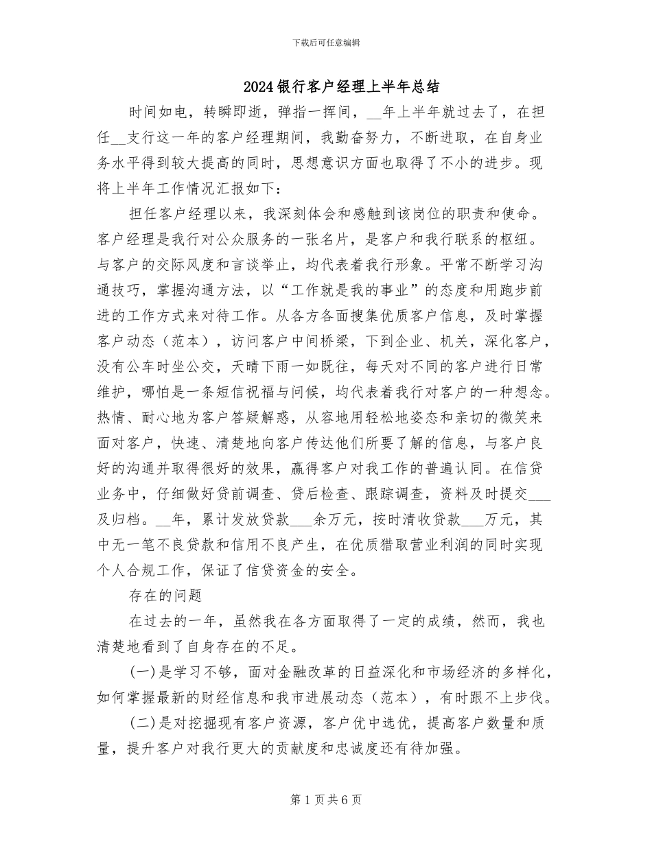 2024银行客户经理上半年总结_第1页