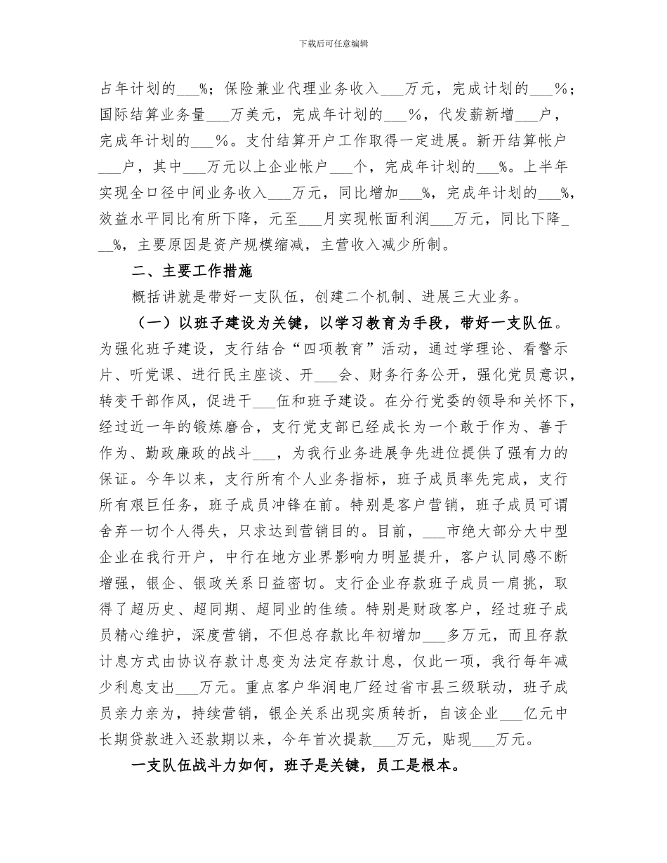 2024银行支行上半年工作总结_第2页