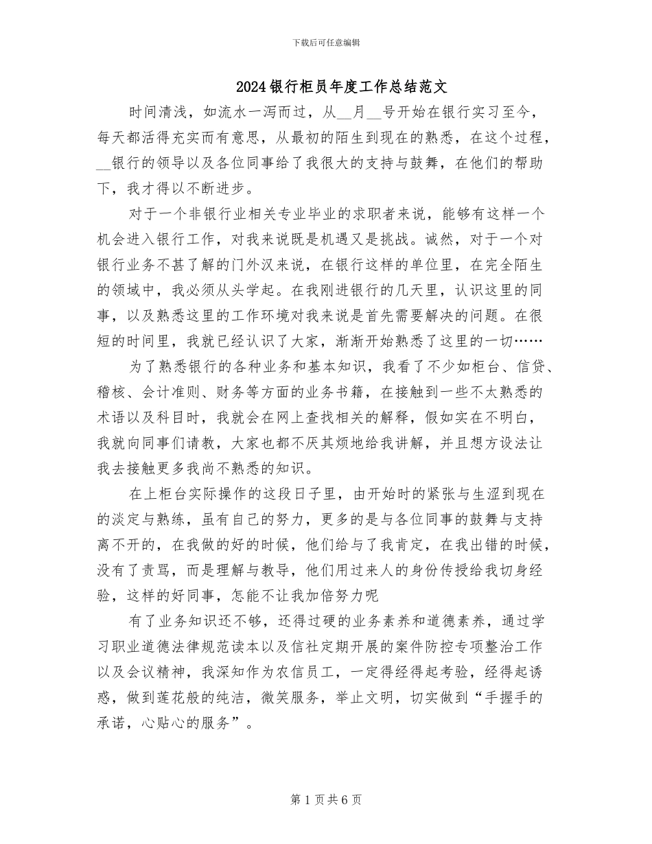 2024银行柜员年度工作总结范文_第1页