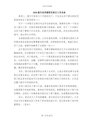 2024银行试用期职员转正工作总结