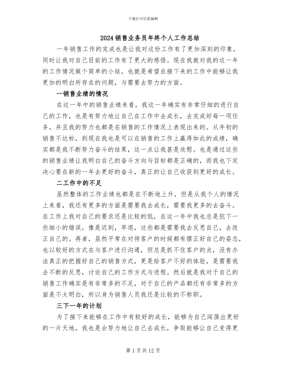 2024销售业务员年终个人工作总结_第1页