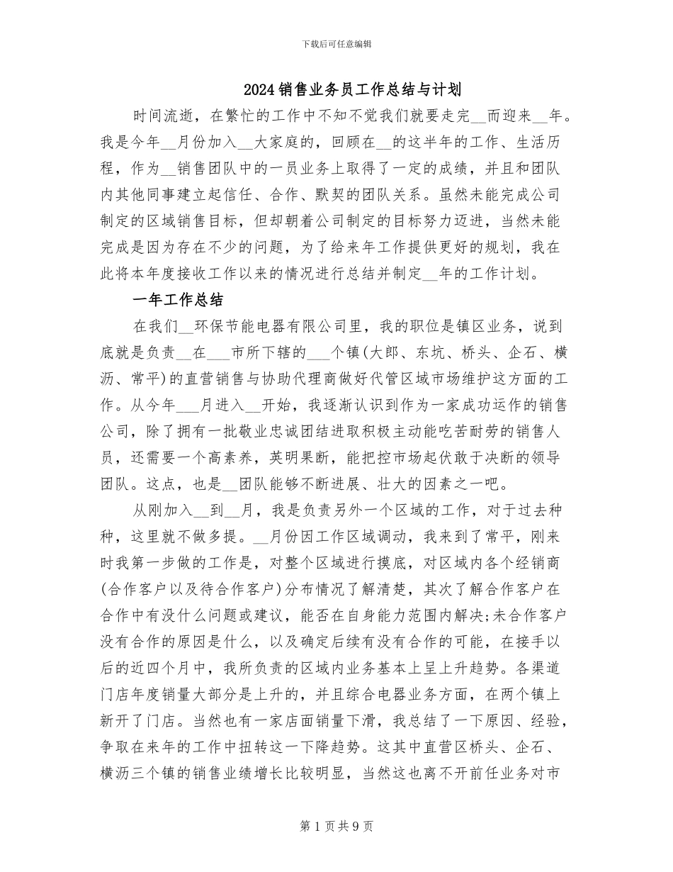 2024销售业务员工作总结与计划_第1页