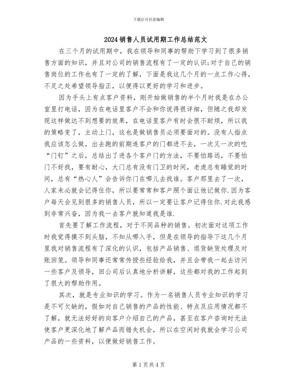 2024销售人员试用期工作总结范文_第1页