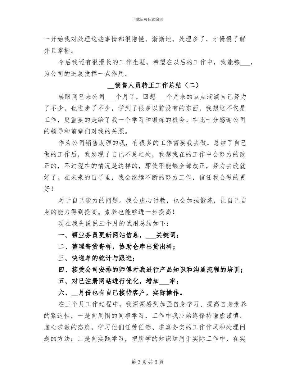 2024销售人员试用期转正工作总结范文_第3页