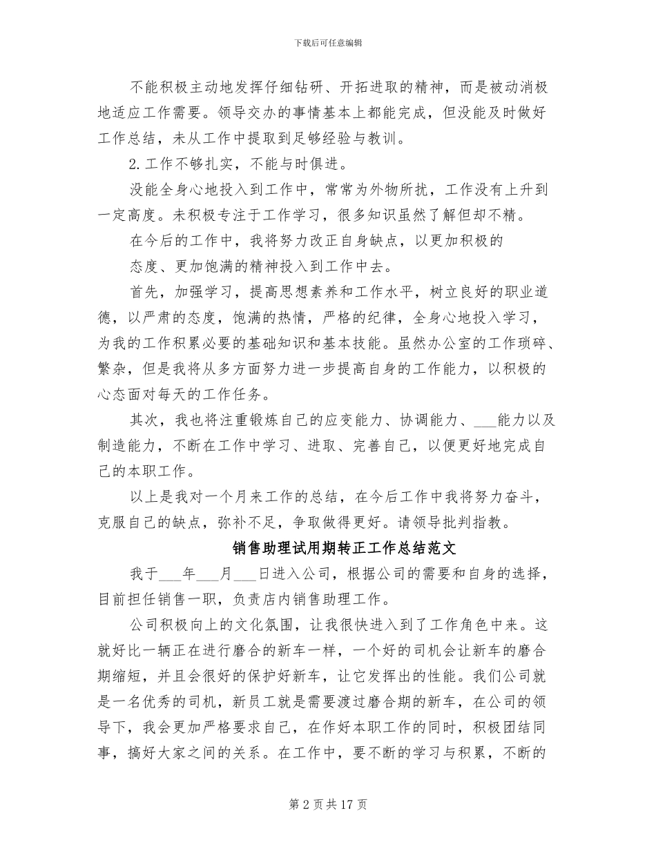 2024销售助理试用期转正工作总结_第2页