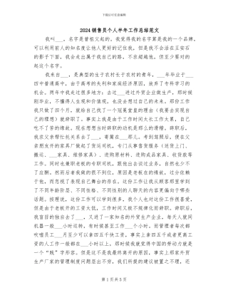 2024销售员个人半年工作总结范文