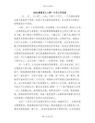 2024销售员工入职一个月工作总结