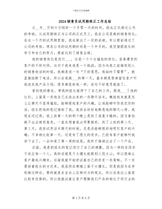 2024销售员试用期转正工作总结