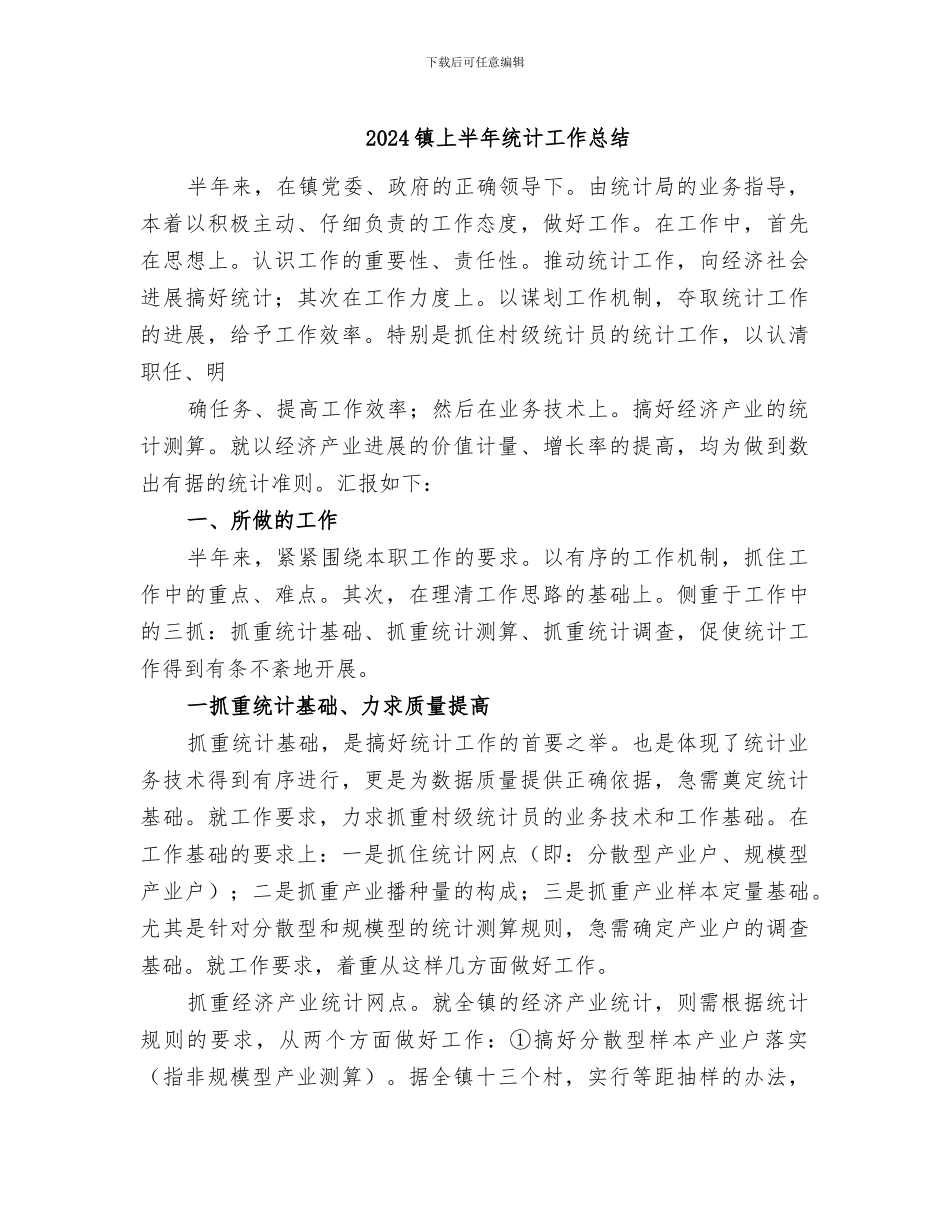 2024镇上半年统计工作总结_第1页