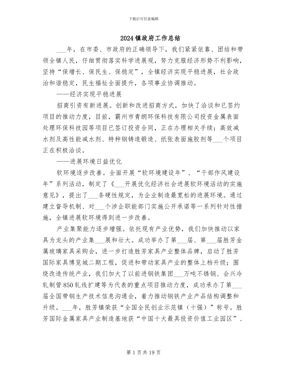 2024镇政府工作总结_第1页