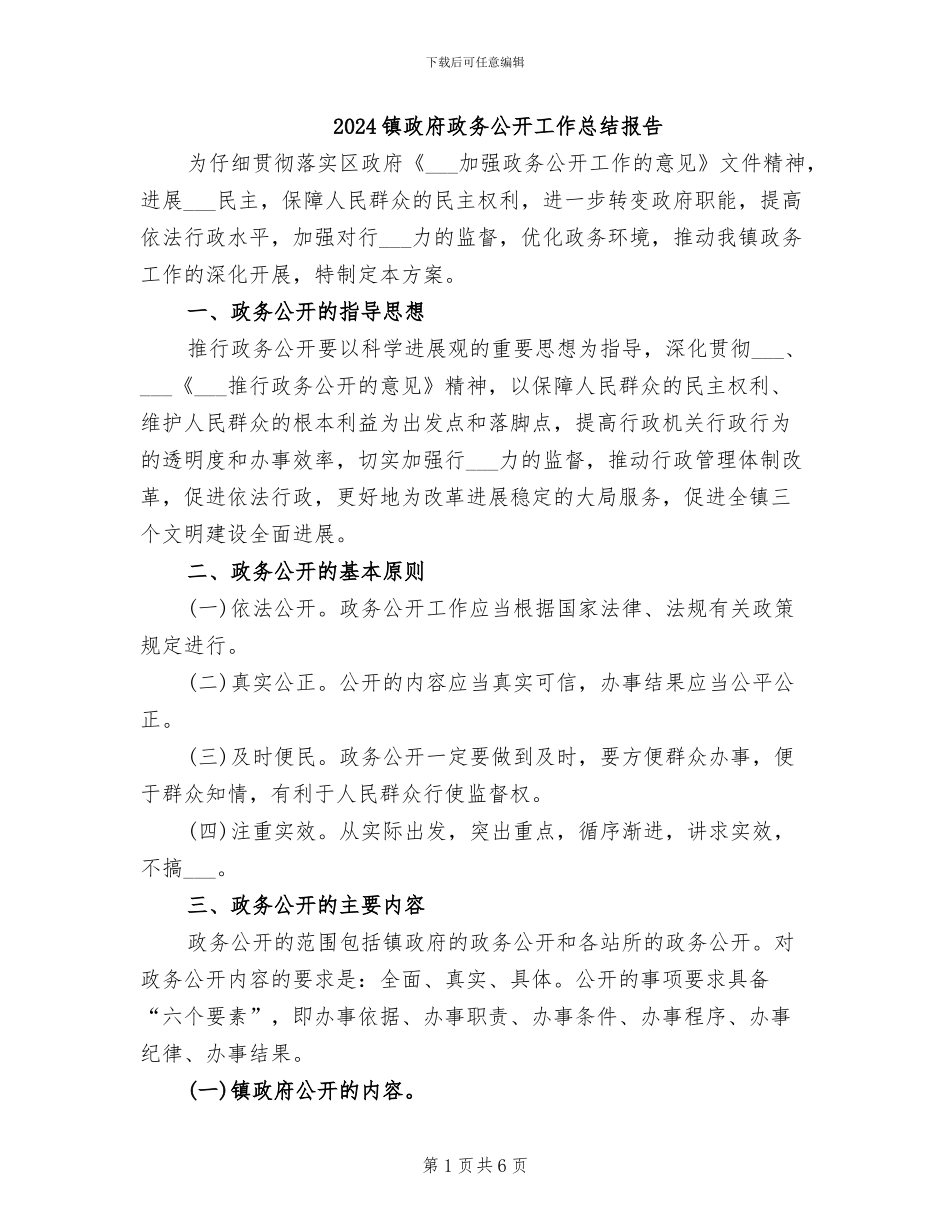 2024镇政府政务公开工作总结报告_第1页