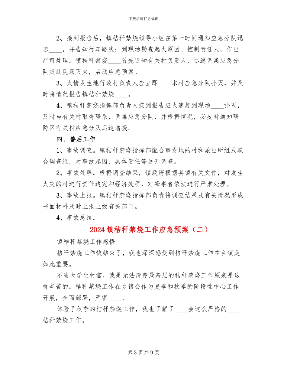 2024镇秸秆禁烧工作应急预案_第3页