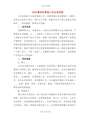 2024镇秸秆禁烧工作应急预案