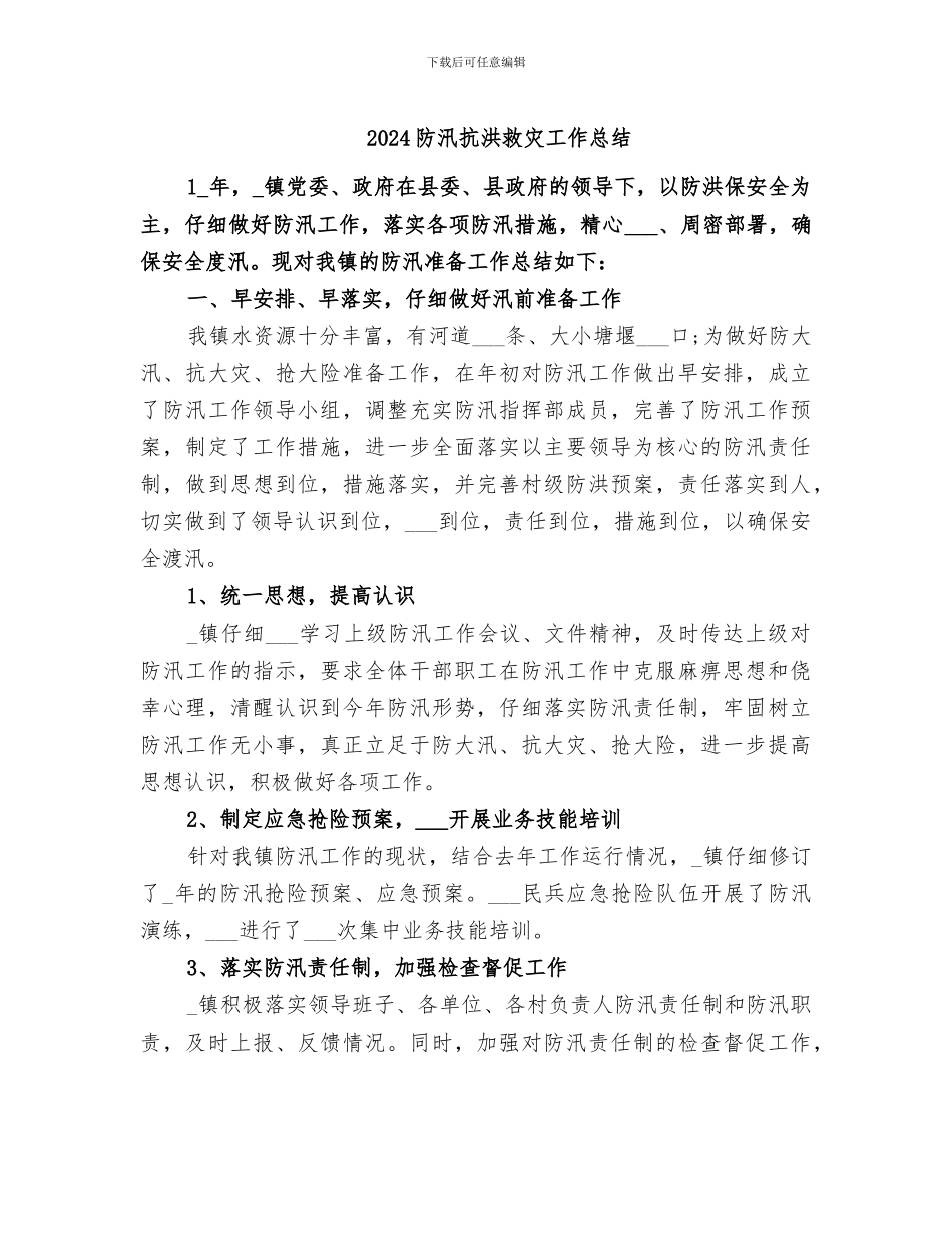 2024防汛抗洪救灾工作总结_第1页