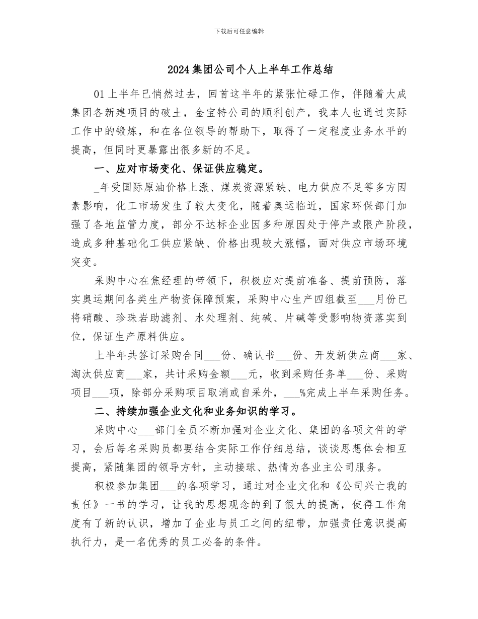 2024集团公司个人上半年工作总结_第1页