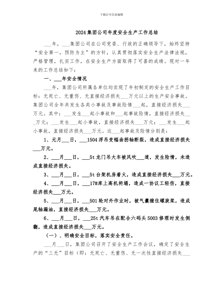 2024集团公司年度安全生产工作总结_第1页