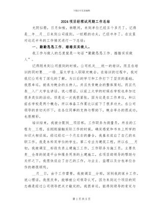 2024项目经理试用期工作总结