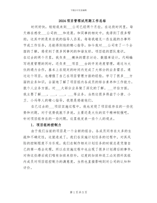 2024项目管理试用期工作总结