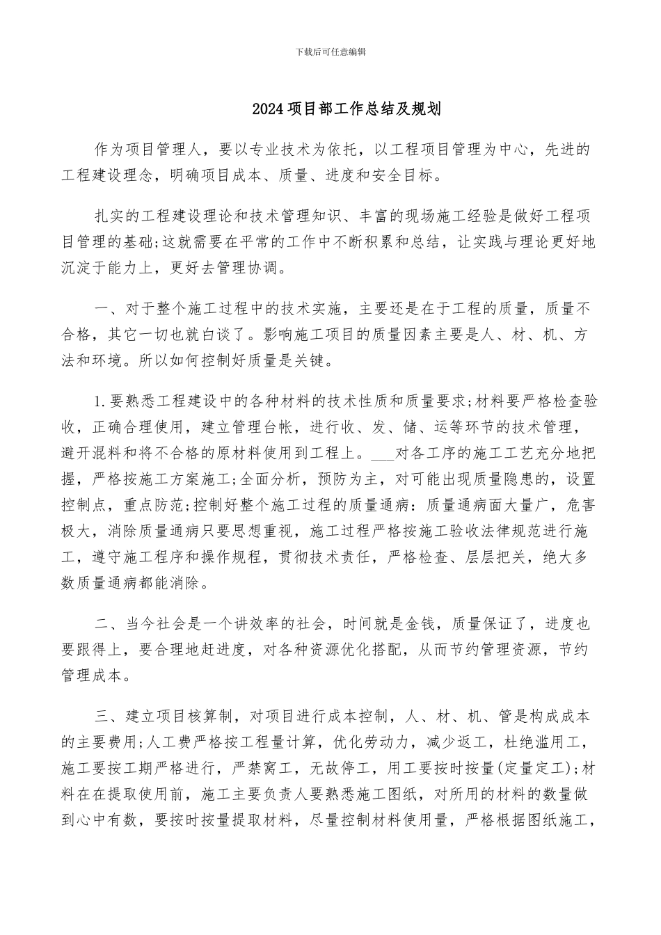 2024项目部工作总结及规划_第1页