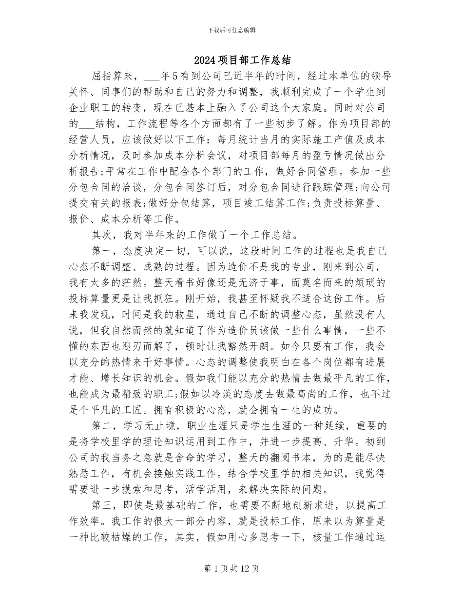 2024项目部工作总结_第1页