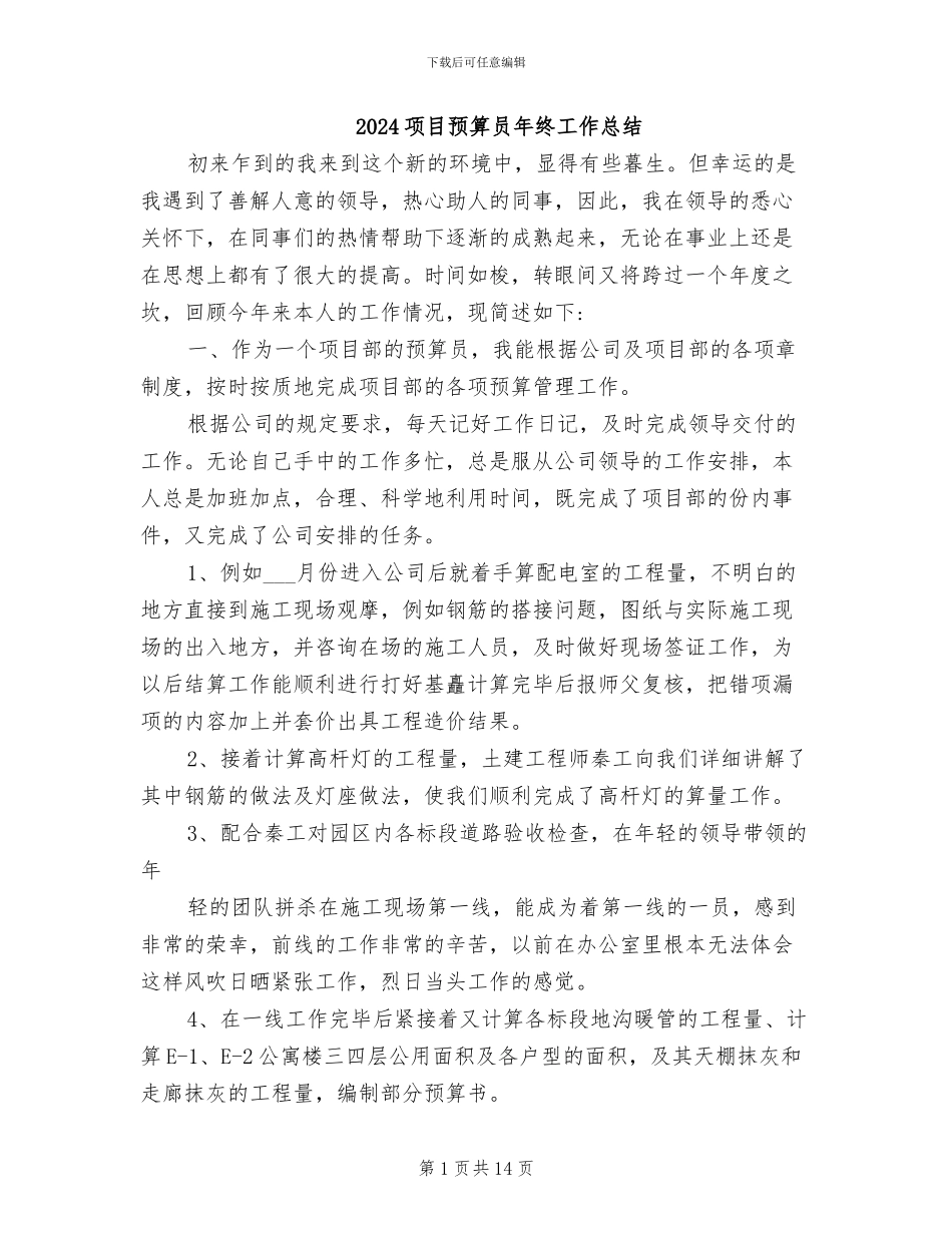 2024项目预算员年终工作总结_第1页