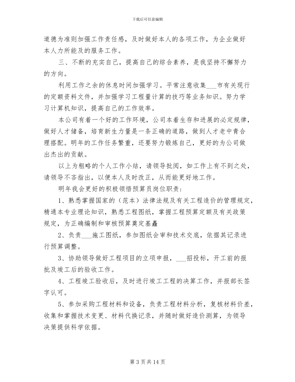 2024项目预算员年终工作总结_第3页