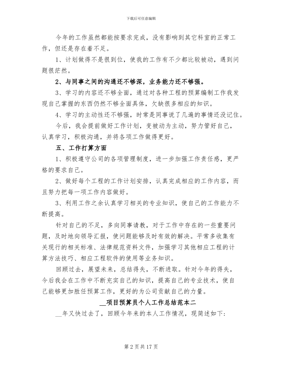 2024项目预算员个人工作总结范本_第2页
