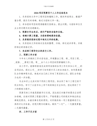 2024项目预算员个人工作总结范本